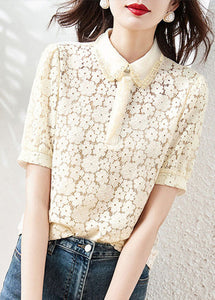 Beautiful Apricot Peter Pan Collar Lace T Shirt Summer