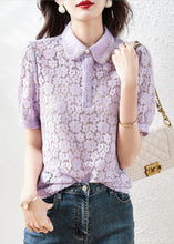 Load image into Gallery viewer, Beautiful Apricot Peter Pan Collar Lace T Shirt Summer