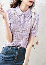 Load image into Gallery viewer, Beautiful Apricot Peter Pan Collar Lace T Shirt Summer