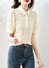 Load image into Gallery viewer, Beautiful Apricot Peter Pan Collar Lace T Shirt Summer