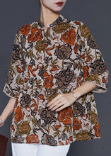 Load image into Gallery viewer, Beautiful Apricot Stand Collar Print Chiffon Shirt Top Summer