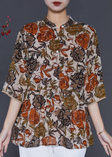 Load image into Gallery viewer, Beautiful Apricot Stand Collar Print Chiffon Shirt Top Summer