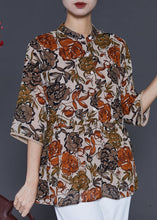 Load image into Gallery viewer, Beautiful Apricot Stand Collar Print Chiffon Shirt Top Summer