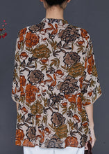 Load image into Gallery viewer, Beautiful Apricot Stand Collar Print Chiffon Shirt Top Summer