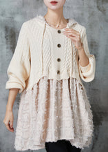 Load image into Gallery viewer, Beautiful Beige Hooded Patchwork Knit Dress Spring