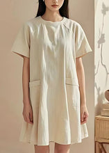 Load image into Gallery viewer, Beautiful Beige O Neck Pockets Cotton Mid Dresses Summer