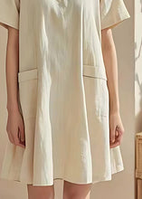 Load image into Gallery viewer, Beautiful Beige O Neck Pockets Cotton Mid Dresses Summer