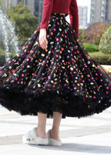 Load image into Gallery viewer, Beautiful Black Embroidered Floral Exra Large Hem Tulle Skirt Spring