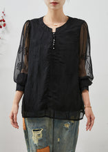 Load image into Gallery viewer, Beautiful Black Embroidered Linen Silk Shirt Top Summer