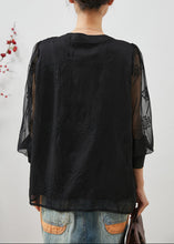 Load image into Gallery viewer, Beautiful Black Embroidered Linen Silk Shirt Top Summer