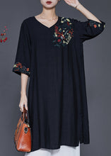 Load image into Gallery viewer, Beautiful Black Embroidered Oversized Linen Dress Summer