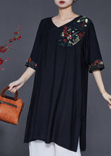 Load image into Gallery viewer, Beautiful Black Embroidered Oversized Linen Dress Summer