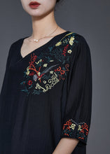 Load image into Gallery viewer, Beautiful Black Embroidered Oversized Linen Dress Summer