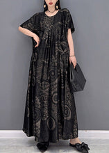 Load image into Gallery viewer, Beautiful Black flower O-Neck Print Pockets Long Dresses Short Sleeve