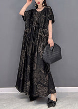 Load image into Gallery viewer, Beautiful Black flower O-Neck Print Pockets Long Dresses Short Sleeve