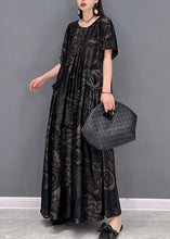 Load image into Gallery viewer, Beautiful Black flower O-Neck Print Pockets Long Dresses Short Sleeve