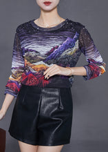 Load image into Gallery viewer, Beautiful Black Print Hollow Out Tulle Top Summer