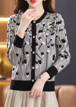 Load image into Gallery viewer, Beautiful Black Print Patchwork Knit Cardigan Long Sleeve