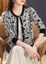 Load image into Gallery viewer, Beautiful Black Print Patchwork Knit Cardigan Long Sleeve