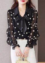 Load image into Gallery viewer, Beautiful Black Ruffled Dot Print Chiffon Shirts Spring