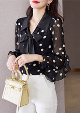 Load image into Gallery viewer, Beautiful Black Ruffled Dot Print Chiffon Shirts Spring