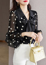 Load image into Gallery viewer, Beautiful Black Ruffled Dot Print Chiffon Shirts Spring