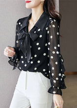 Load image into Gallery viewer, Beautiful Black Ruffled Dot Print Chiffon Shirts Spring