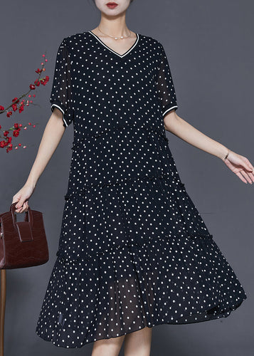 Beautiful Black Ruffled Exra Large Hem Chiffon Dresses Summer