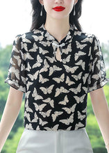 Load image into Gallery viewer, Beautiful Black Stand Collar Print Chiffon Shirts Summer