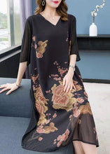 Load image into Gallery viewer, Beautiful Black V Neck Print Patchwork Chiffon Dress Summer