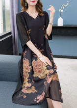 Load image into Gallery viewer, Beautiful Black V Neck Print Patchwork Chiffon Dress Summer