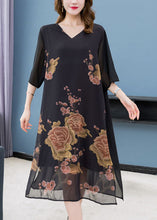 Load image into Gallery viewer, Beautiful Black V Neck Print Patchwork Chiffon Dress Summer