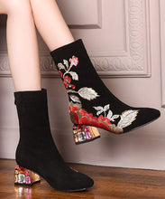 Load image into Gallery viewer, Beautiful Black Zircon Embroidered Suede Chunky Boots