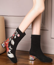 Load image into Gallery viewer, Beautiful Black Zircon Embroidered Suede Chunky Boots