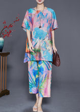 Load image into Gallery viewer, Beautiful Blue Butterfly Tie Dye Linen Silk Two Piece Set Outfits Summer