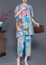 Load image into Gallery viewer, Beautiful Blue Butterfly Tie Dye Linen Silk Two Piece Set Outfits Summer