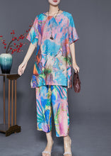 Load image into Gallery viewer, Beautiful Blue Butterfly Tie Dye Linen Silk Two Piece Set Outfits Summer