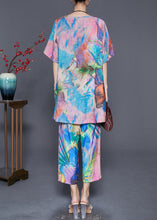 Load image into Gallery viewer, Beautiful Blue Butterfly Tie Dye Linen Silk Two Piece Set Outfits Summer