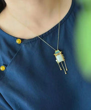 Load image into Gallery viewer, Beautiful Blue Copper Overgild Jade Agate Pagoda Tassel Pendant Necklace