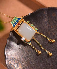 Load image into Gallery viewer, Beautiful Blue Copper Overgild Jade Agate Pagoda Tassel Pendant Necklace