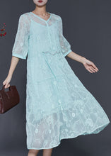 Load image into Gallery viewer, Beautiful Blue Embroidered Silk Long Dress Half Sleeve