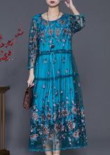 Load image into Gallery viewer, Beautiful Blue Embroidered Tulle Cinched Dresses Summer