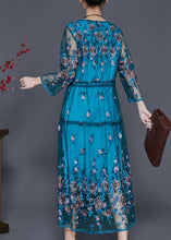 Load image into Gallery viewer, Beautiful Blue Embroidered Tulle Cinched Dresses Summer