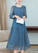 Load image into Gallery viewer, Beautiful Blue Embroidered Patchwork Silk Dresses Spring