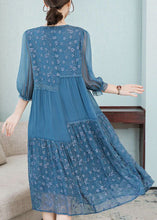 Load image into Gallery viewer, Beautiful Blue Embroidered Patchwork Silk Dresses Spring