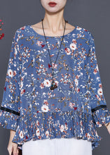 Load image into Gallery viewer, Beautiful Blue O-Neck Print Chiffon Blouse Top Summer