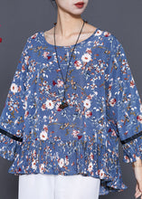 Load image into Gallery viewer, Beautiful Blue O-Neck Print Chiffon Blouse Top Summer