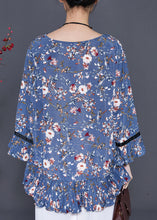 Load image into Gallery viewer, Beautiful Blue O-Neck Print Chiffon Blouse Top Summer