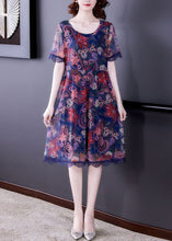 Load image into Gallery viewer, Beautiful Blue O Neck Print Patchwork Tulle Dresses Summer