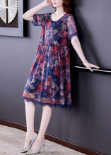 Load image into Gallery viewer, Beautiful Blue O Neck Print Patchwork Tulle Dresses Summer